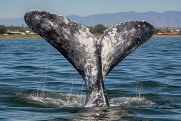 Tail of a gray whale on sea (Eschrichtius robustus) whale fluke.