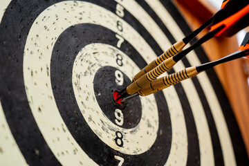 Successful hitting of bullseye target. Success target concept