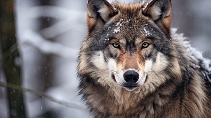 Grey wolf portrait in the snow Copy Space