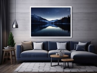 A striking wall art photograph capturing the beauty of a starry night sky above a serene lake generative ai