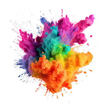 Colorful explosion of holi paint on transparent backround.
