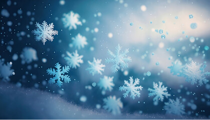 Fototapeta na wymiar blue dreamy background with snowflakes 