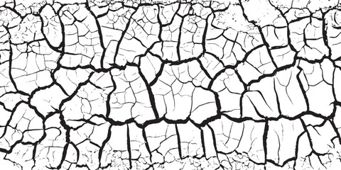 Cracked ground surface texture. Vector illustration. Monochrome background of coarse soil