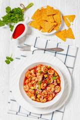 mexican shrimp cocktail salad in a bowl, top view
