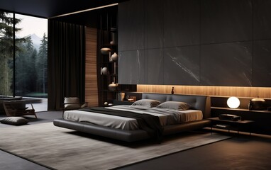 Elegant modern bedroom interior. AI