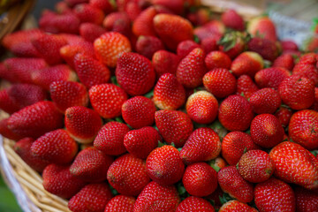 background from freshly harvested strawberries, directly above