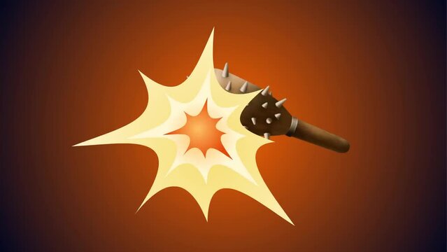 Spiked club bat mace background and 2d animation, smashed 