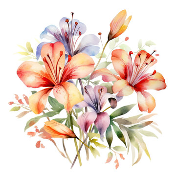 Flower design in watercolor on transparent backround
