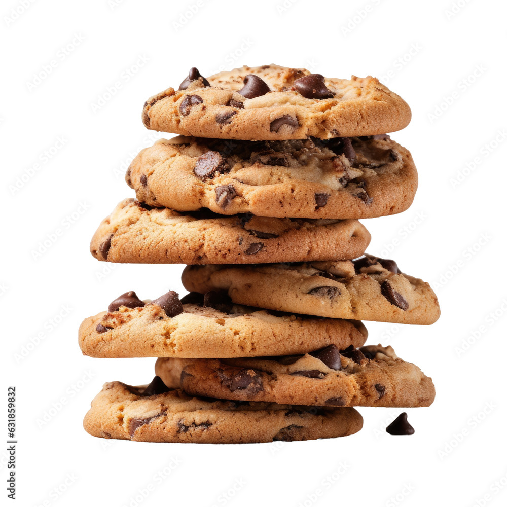 Aufkleber stacked chocolate chip cookies in front view on transparent backround.