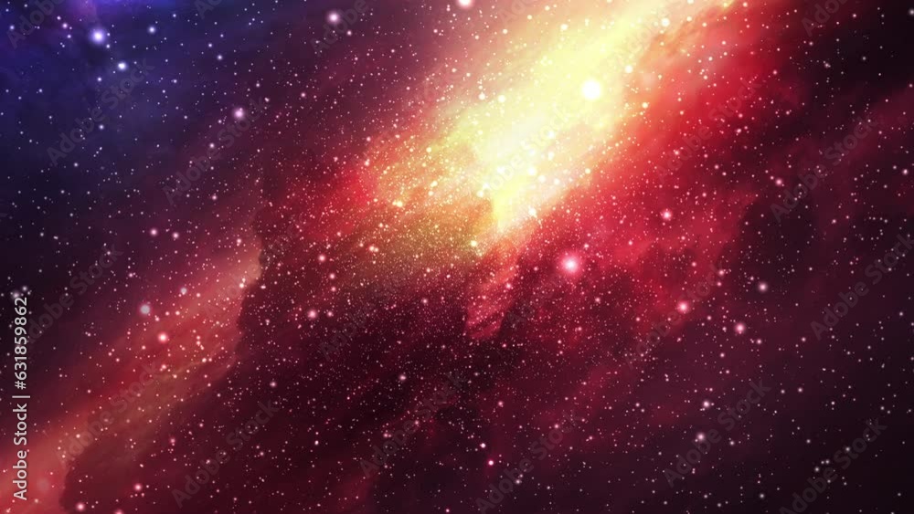 Poster 3d rendered animation of red starry space with a nebula in the background