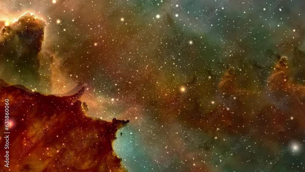Poster 3d rendered animation of red starry space and a nebula in the background