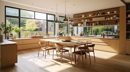 Fototapeta premium Bright and Airy Modern Kitchen Design - AI Generated 