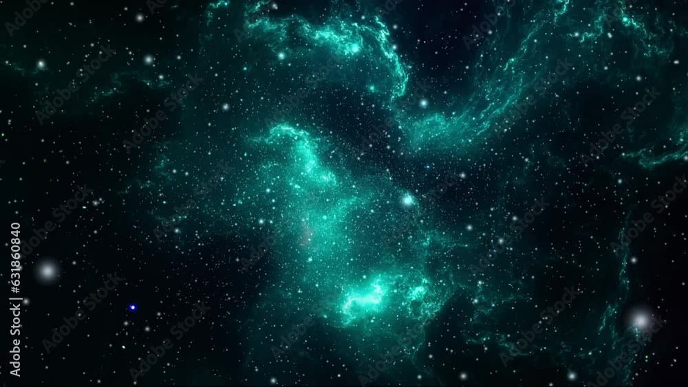 Poster 3d rendered animation of starry space and a nebula in the background