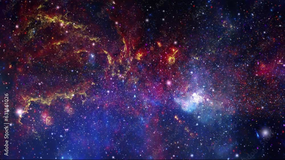 Poster 3d rendered animation of starry space and a nebula in the background