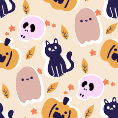 Halloween kawaii seamless pattern.Pattern for Nursery, Fabric, Halloween, Kawaii, seamless.Halloween festival pattern kawaii style for fabric or nursery industry. Vector seamless autumn pattern kawaii