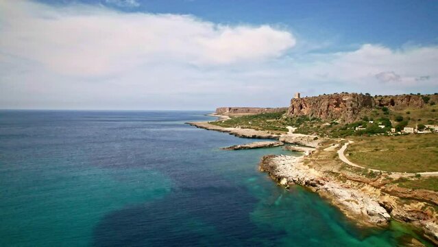 Aerial view of Macari beach. Sicily Italy