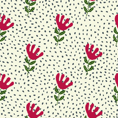 Unusual flower seamless pattern in simple style. Cute stylized flowers background.