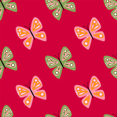 Simple stylized butterflies seamless pattern. Flying insect print.