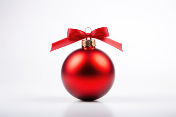 Red Christmas ball with red ribbon isolated on white background