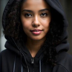 portrait of a woman with black hoodie