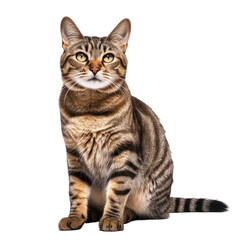 Fototapeta premium Tabby cat posing in a studio against a transparent backround.