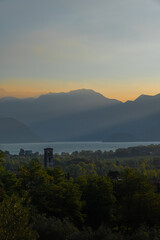 A landscape of the countryside near Iseo Lake at sunrise, Italy