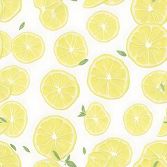 Fototapeta premium Vibrant lemon slice pattern: Zesty yellow citrus fruits arranged in a refreshing and delightful repeating design