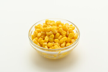 Sweet corn in a glass bowl