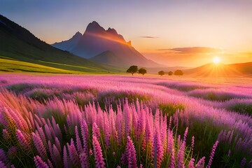 Fototapeta na wymiar lavender field at sunset AI Generated 