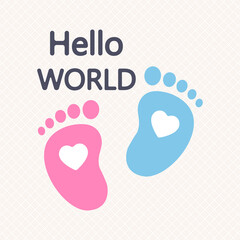 Vector illustration of footprints of a newborn boy and girl in the shape of a heart on a transparent background.