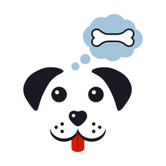 Muzzle of a dog with the thought of a bone. Vector illustration.