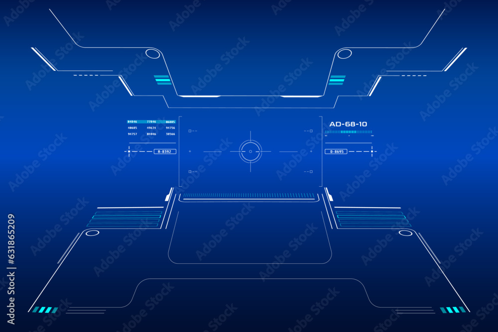 Aufkleber hud aerial view screen monitoring. science fiction landscape flying with ui scanning interface milit