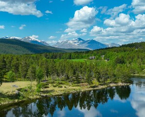 Fototapeta na wymiar Aerial view of the stunning landscape of Rondane National Park in Norway