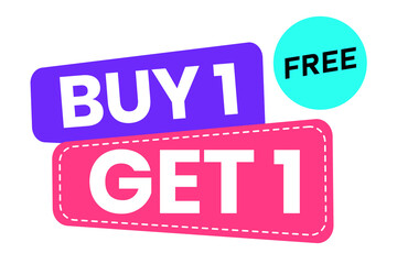 Buy 1 Get 1 Free, sale tag, banner design template, discount app icon. EPS 10.