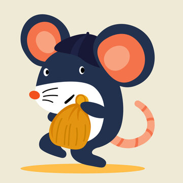 Mouse character acting as a cute small thief flat vector style mascot vector illustration