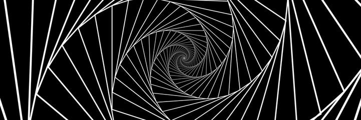 Abstract Black and White Geometric Pattern with Spiral Stairs. Banner of Polygonal Texture Pentagon Tunnel.. Raster. 3D Illustration