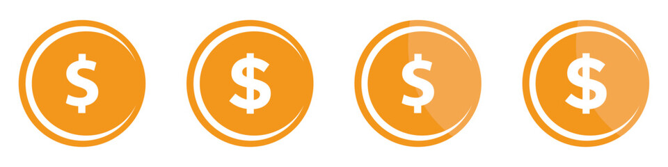 God coin vector signs set. Dollar gold coin icons