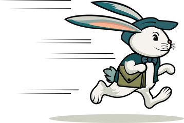 Courier rabbit vector illustration , Bunny swiftly hopping around to deliver packages carrying a small bag vector image