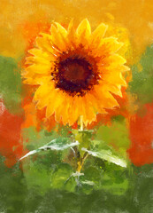 Painting illustration of sunflower with colorful abstract background