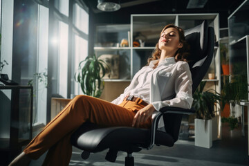 Fototapeta premium business woman with sunglasses relaxing in the office chair