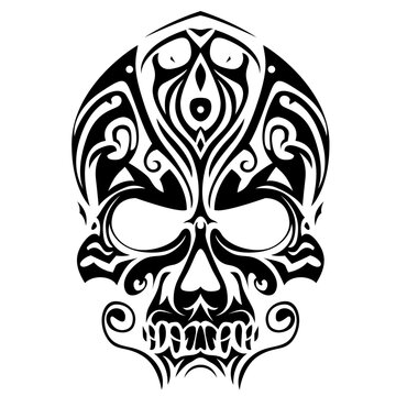Vector Skull tattoo, black and white tattoo Mexican skull illustration spiral vector image