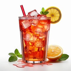 Beliebter italienischer Drink Campari Soda, freigestellt vor weißem Hintergrund, generative KI
