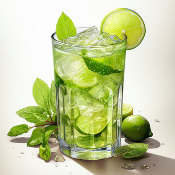 Erfrischender brasilanischer Sommercocktail Caipirinha oder auch Caipiroska (Variante mit Wodka statt Cacha&ccedil;a) generative KI