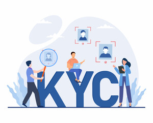 KYC or know your customer with client or person verifying the identity for bank and personal online security 