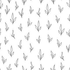 Grass ouline pattern vector background. Tufts, doodle style blades of grass texture.