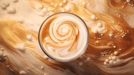 Hot coffee in a ceramic latte glass - obrazy, fototapety, plakaty