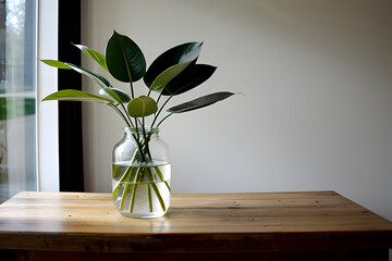 plant in a vase on a wooden table