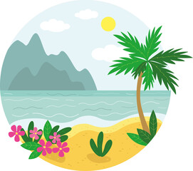 Fototapeta na wymiar tropical island with palm trees and sea