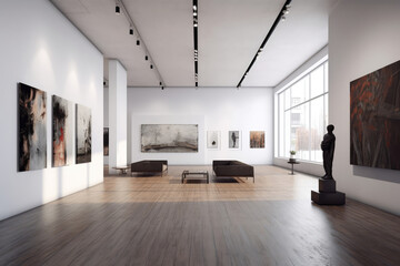 Minimalist Art Gallery With White Walls And Minimalistic Artwork Minimalist Interior Design. Generative AI