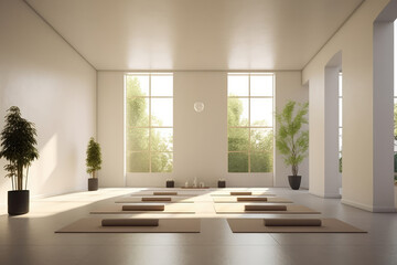 Minimalist Yoga Studio With Clean And Serene Ambiance Minimalist Interior Design. Generative AI